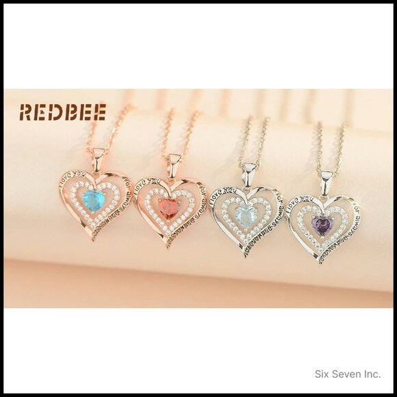 Double Heart Birthstone Necklace Elegant Personalized Gift for Her - Picture 8 of 8